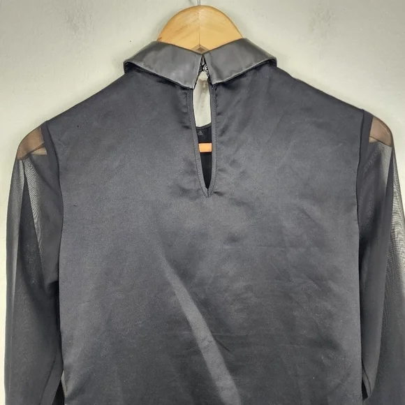 Asos Petite Swing Dress In Velvet Check With Leather Look Collar‎ Black Size 2 - Picture 7 of 12